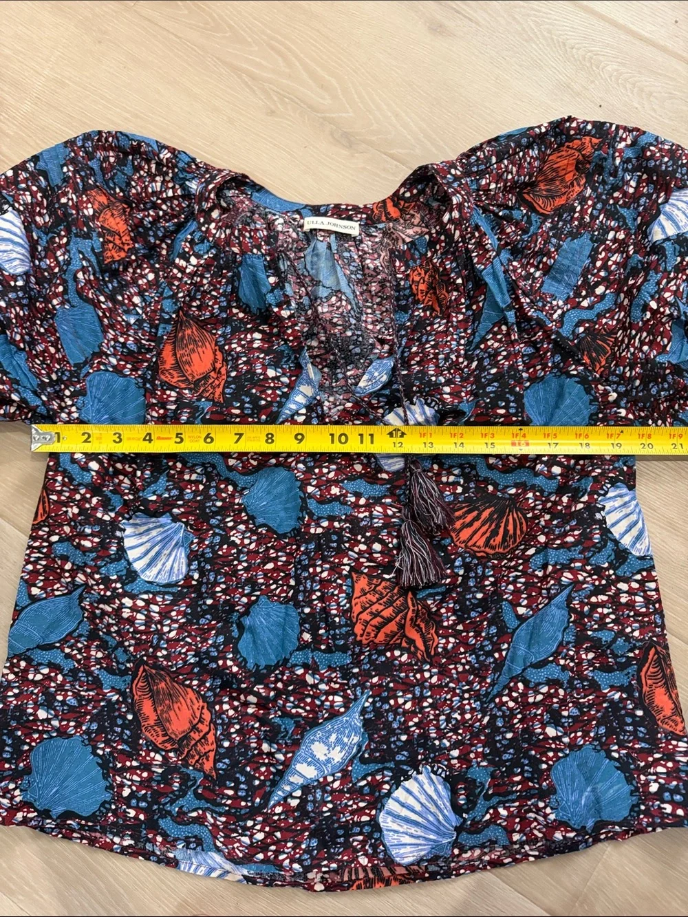 Ulla Johnson Seashell Print Cotton Poplin Puff Sleeve Top Size 6
